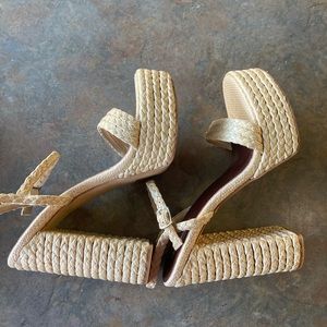 Jeffrey Campbell Raffia Stacked Heel Sandals - 11